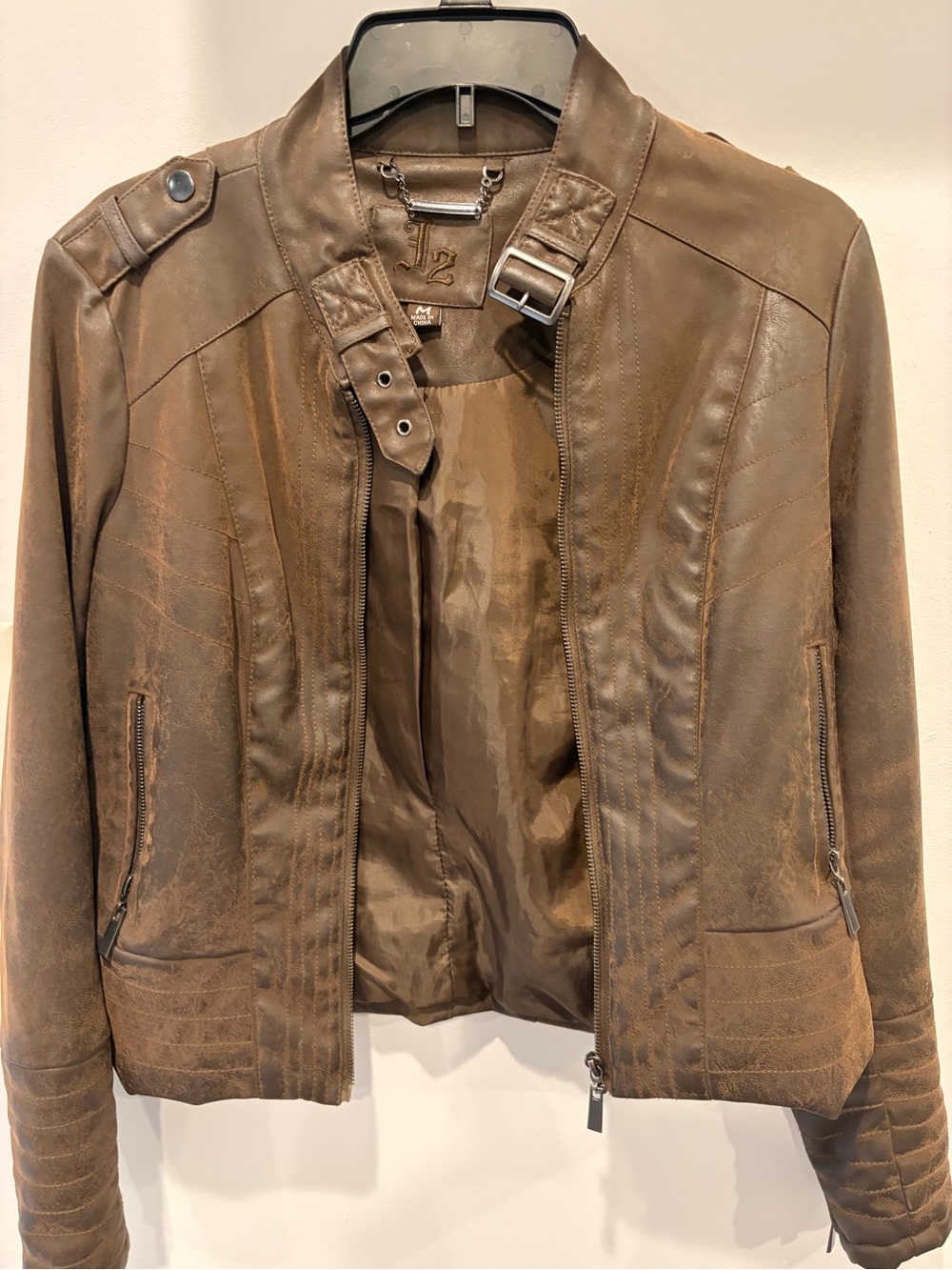 Distressed Brown Leather Biker Jacket